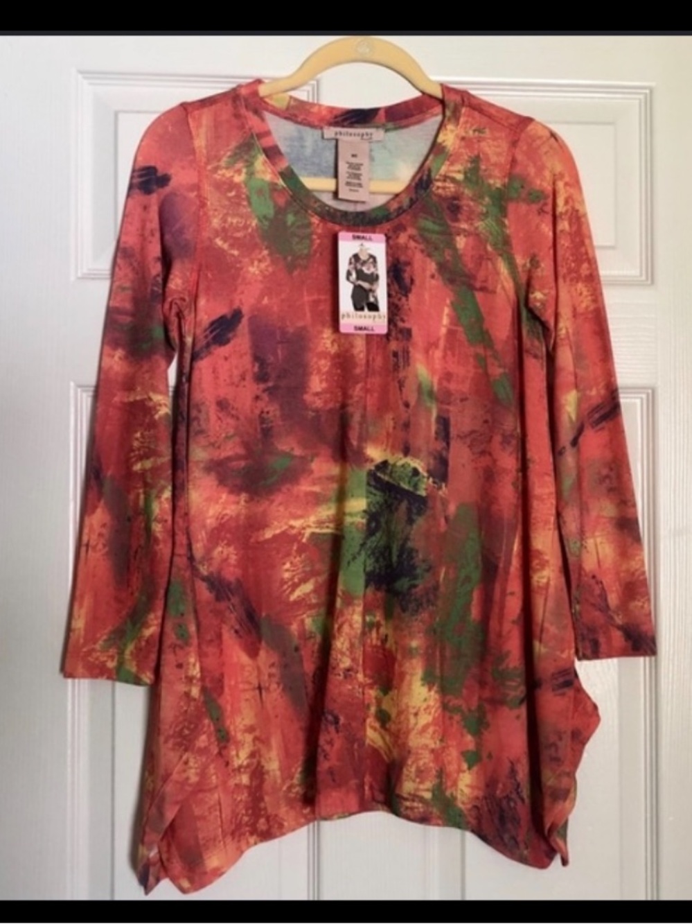 Philosophy Orange & Green Abstract Swing Top